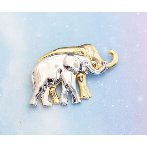Vintage Silver & Gold Elephants Brooch | Liz Claiborne | J21 - Picture 1 of 3
